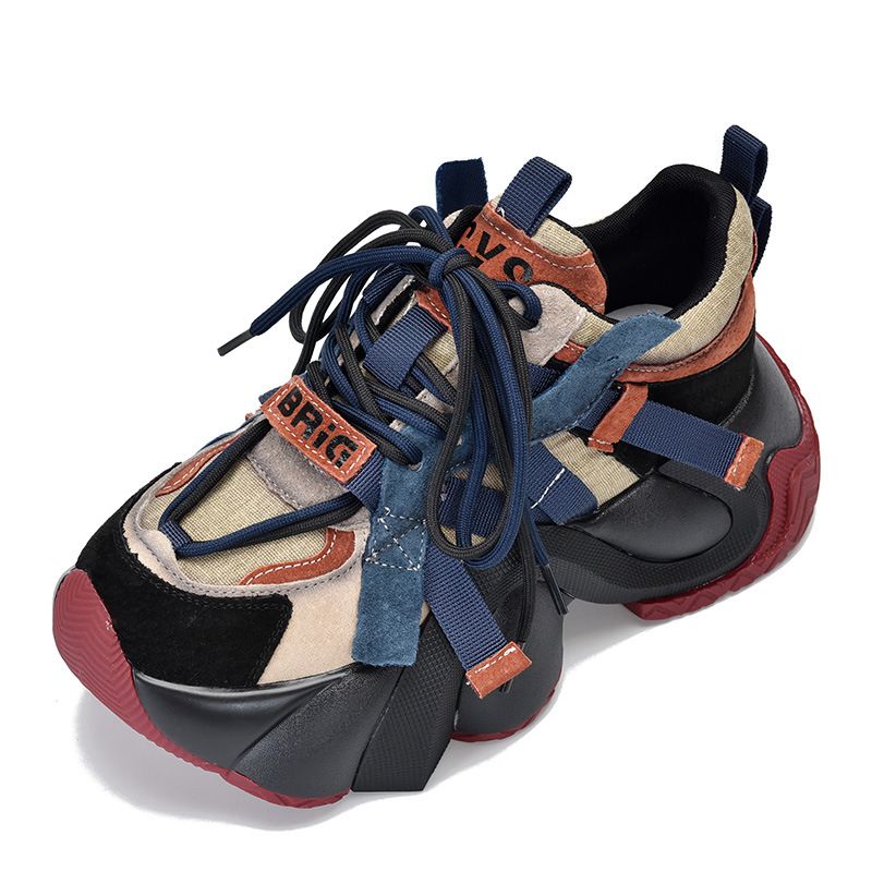 Chaussures de sport décontractées à semelle épaisse pour papa, en cuir véritable, polyvalentes, à lacets, basses, Design Sense, nouvelle collection printemps 2024_voghion.com