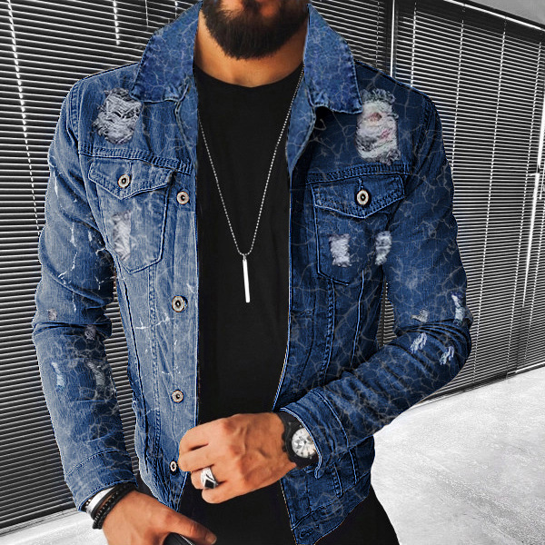 Vêtements pour hommes veste automne et hiver mode imprimé en détresse imprimé veste en jean hommes_voghion.com