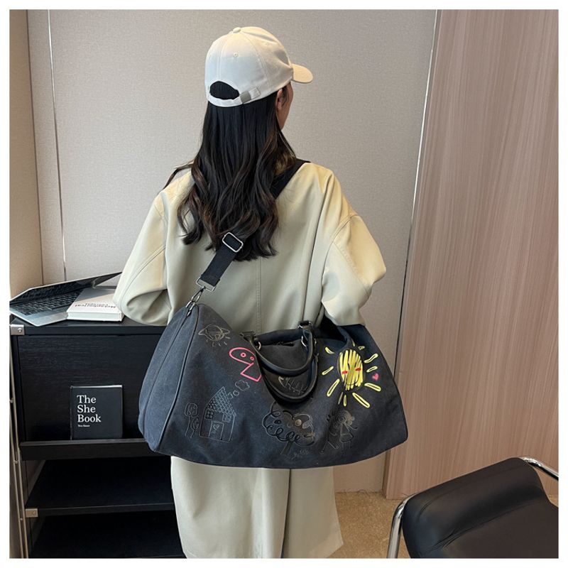 Reisetasche aus Segeltuch, multifunktionale Freizeit-Sporttasche, minimalistische Retro-Cartoon-Handtasche mit großem_voghion.com