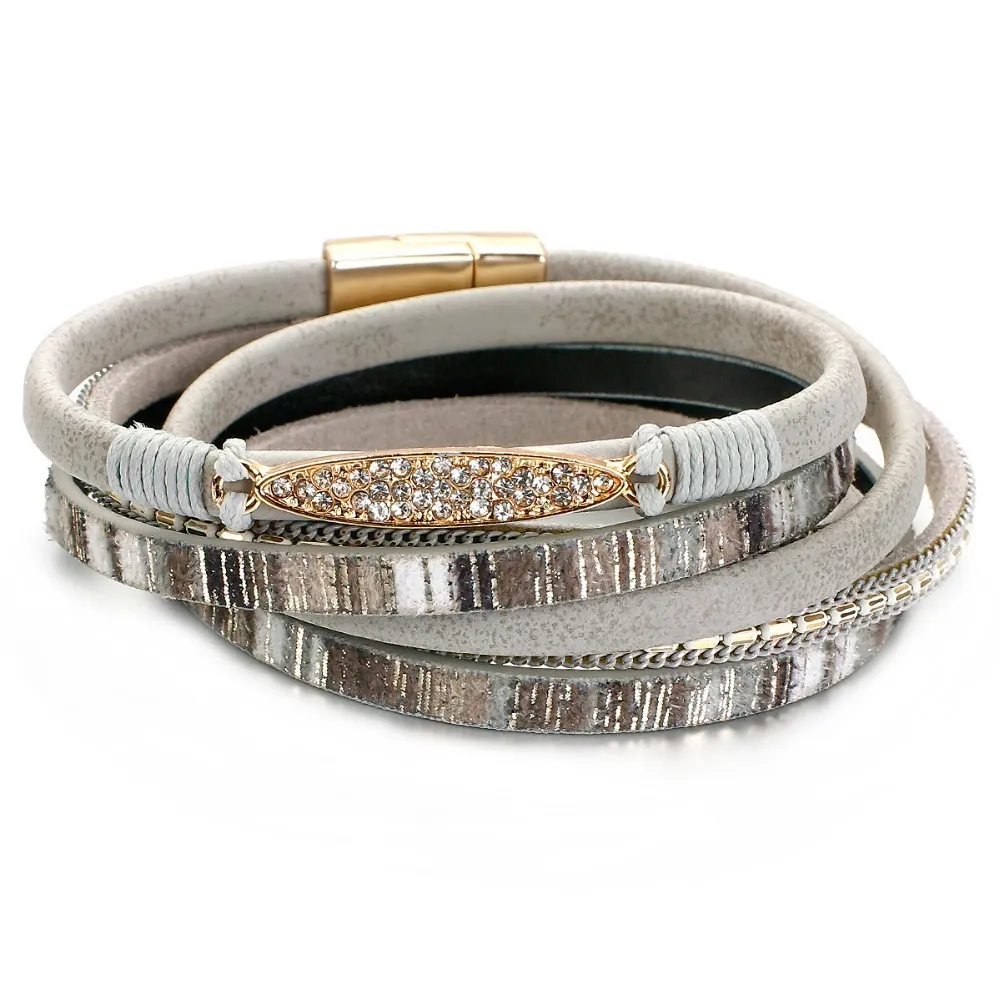 Brățară simplă din piele cu dungi ALLYES pentru femei, brățară boemă cu piatră naturală, cu farmec de cristal, brățări, brățări la modă_voghion.com