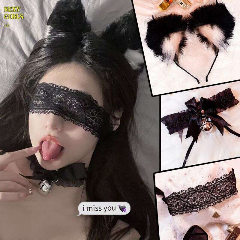 [6592 Koleksiyoncu] Fox Clip Kedi Kulakları (Buharda Pişirilmiş Kedi Kulağı Şekilli Ekmek) Kafa Bandı Çember Çan Yaka Dantel Göz Maskesi Seksi Kabarık_voghion.com