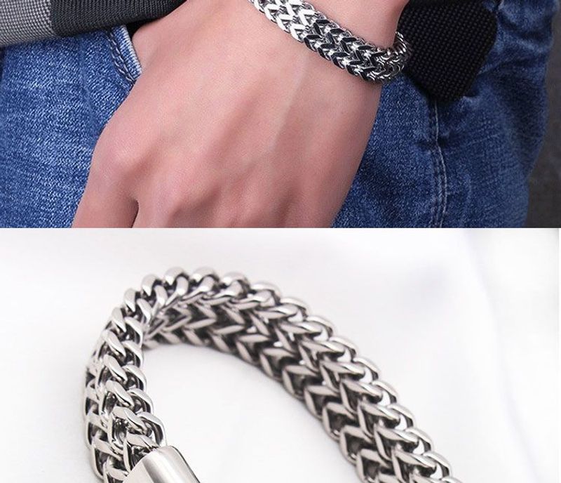 Doppellagiges kubanisches Armband für Männer, trendige Marke, verbreitertes dominantes Netz, Fischgräten-Sier-Armband, Titanstahl_voghion.com