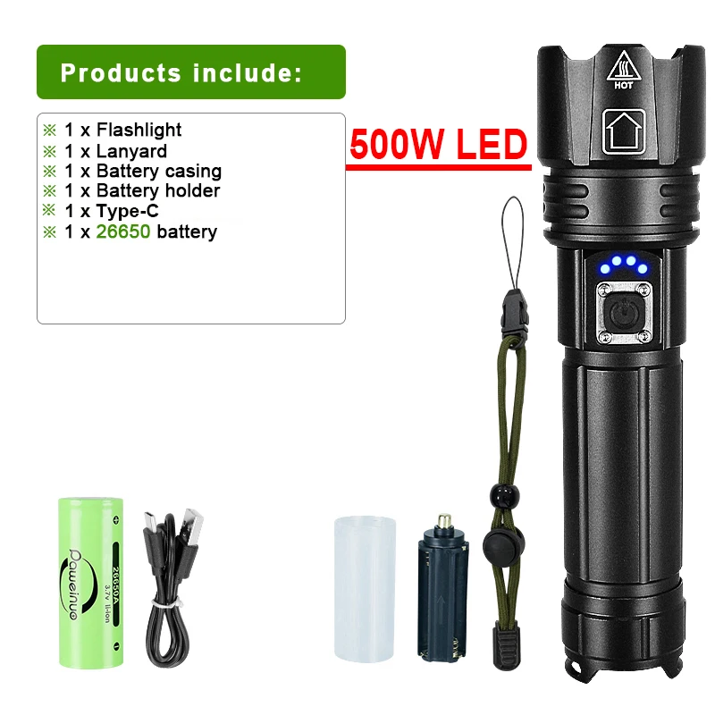 Most Powerful LED Flashlight Rechargeable Torch Lighting 1500M Tactical Lantern Ultra Powerful Flashlight With Usb Charging_voghion.com