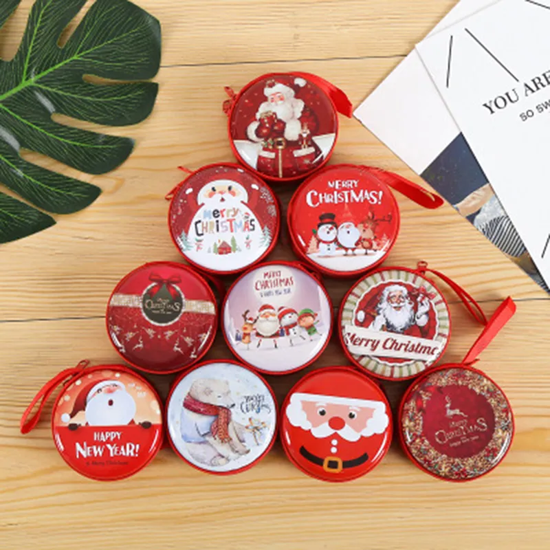 Merry Christmas Printing Ball Shaped Mini Tin Box Round Empty Candy Storage Coin Headphones Case Party Kids Favors_voghion.com