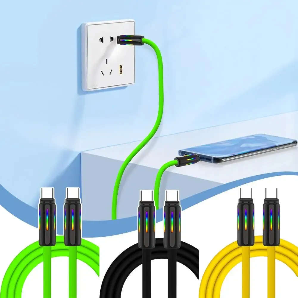 100W Silicone Fast Charging With Seven-color Breathing Light Type USB C Data Cable Samsung For X Q9V0_voghion.com