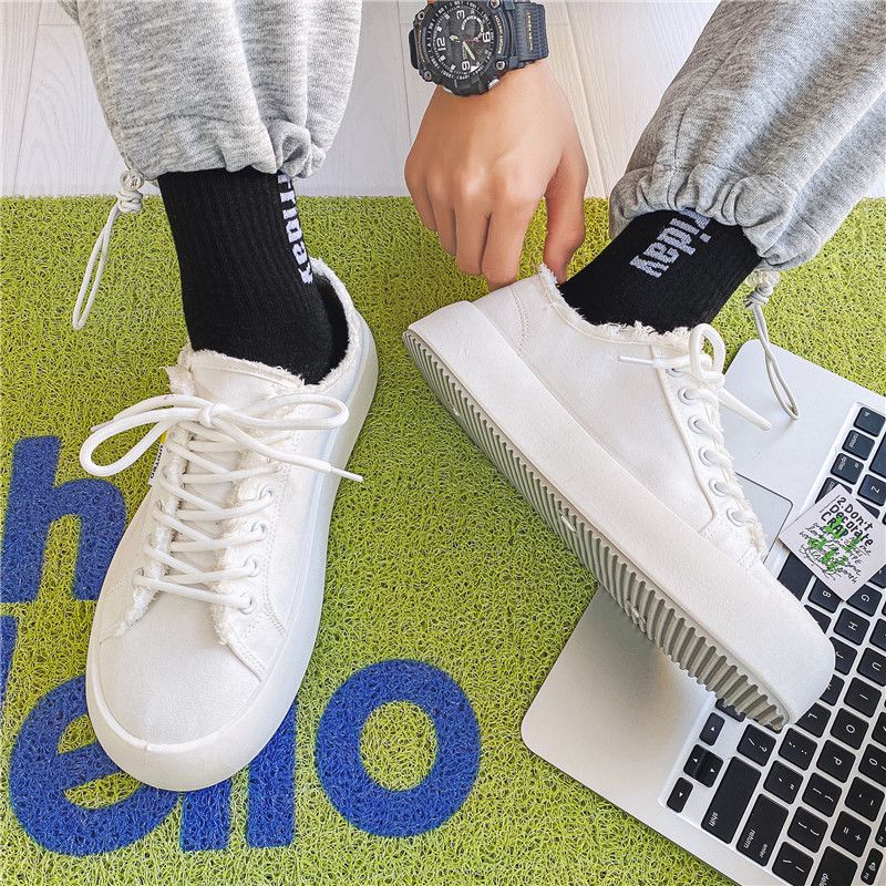 Baskets plateforme en toile pour homme baskets chunky blanches_voghion.com