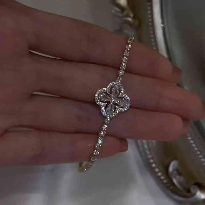 Water Drop Bracelet Clover Design Zircon Clavicle Chain Female Bride Jewelry Gift Ladies Woman_voghion.com