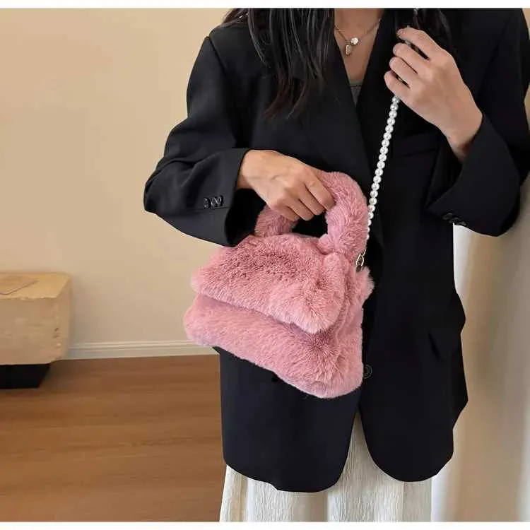 Borsa a mano in peluche donna borsa a tracolla morbida casual_voghion.com