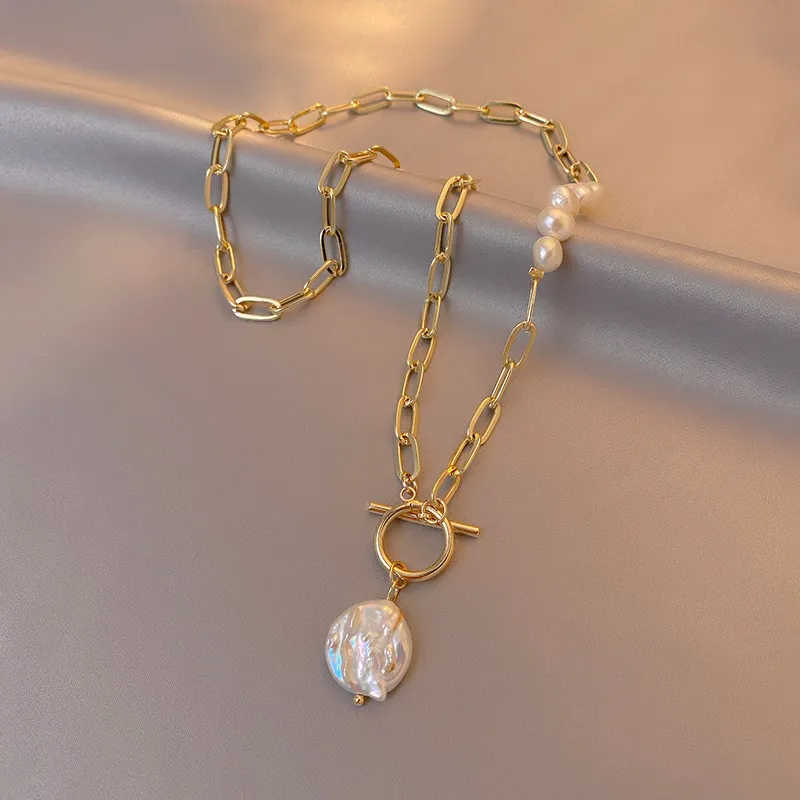 Collier asymétrique en or 14 carats avec perles d'eau douce baroques naturelles pour femme, bijoux originaux, cadeaux non_voghion.com
