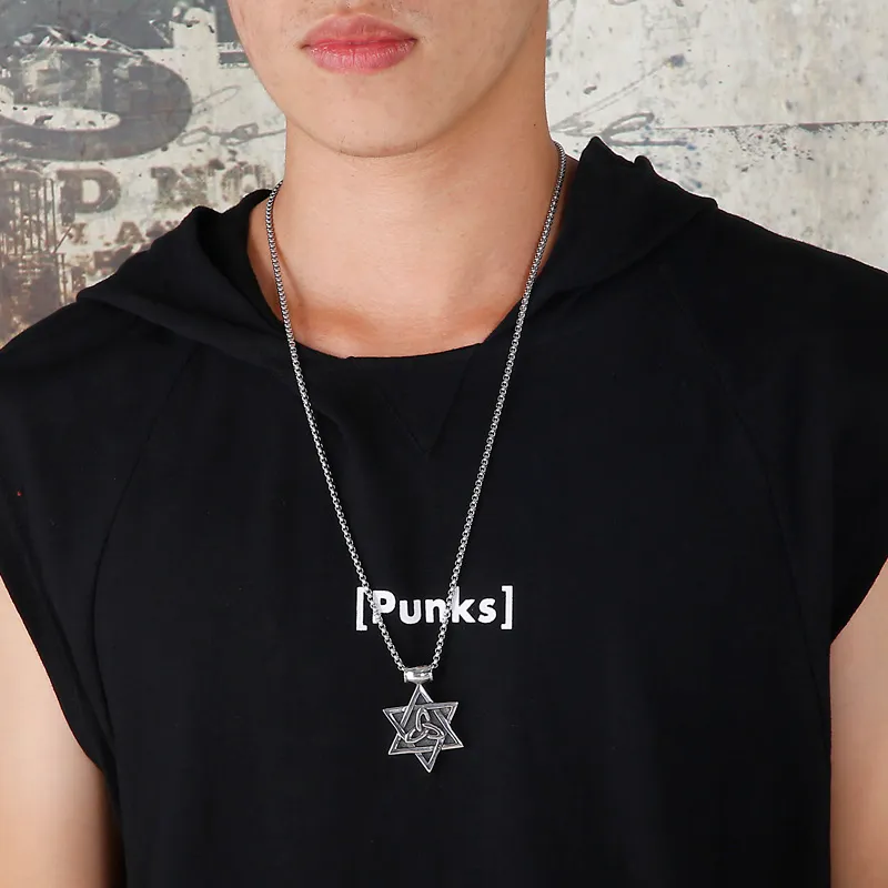 Collana con ciondolo a sei punte in acciaio inox per uomo_voghion.com