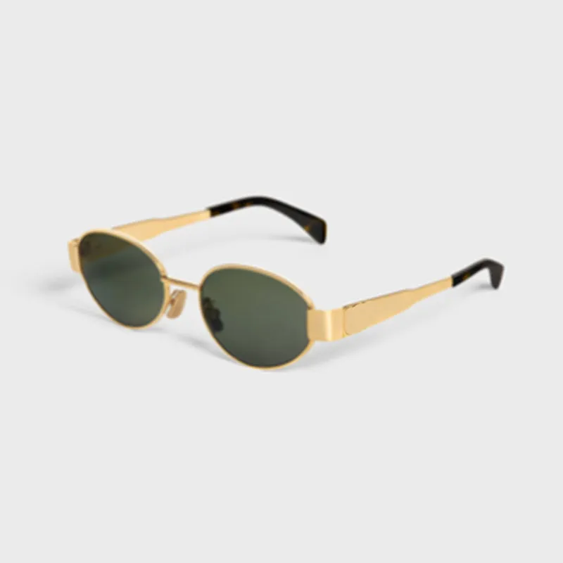 Mujeres Triomphe Oval 40235 Patas de espejo de metal Lente verde Gafas de sol Retro Pequeño marco redondo Mujeres pequeñas atractivas con_voghion.com