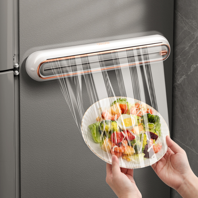Magnetic Food Wrap Cutter – ABS Kitchen Tool For Effortless Plastic Wrap Dispensing (Black/Grey, Space-Saving, Gift-Ready Packaging)​_voghion.com