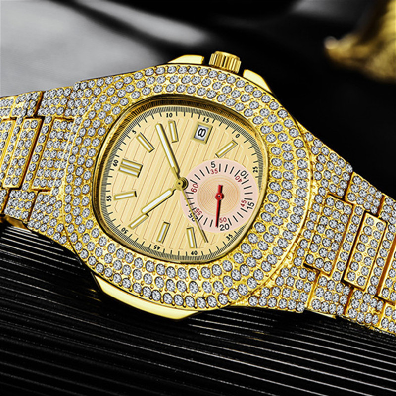 Hip Hop Set Huaqiangbei Brand Diamond Personalized Water Ghost Full Sky Star Calendar Quartz Watch Men's Edition_voghion.com