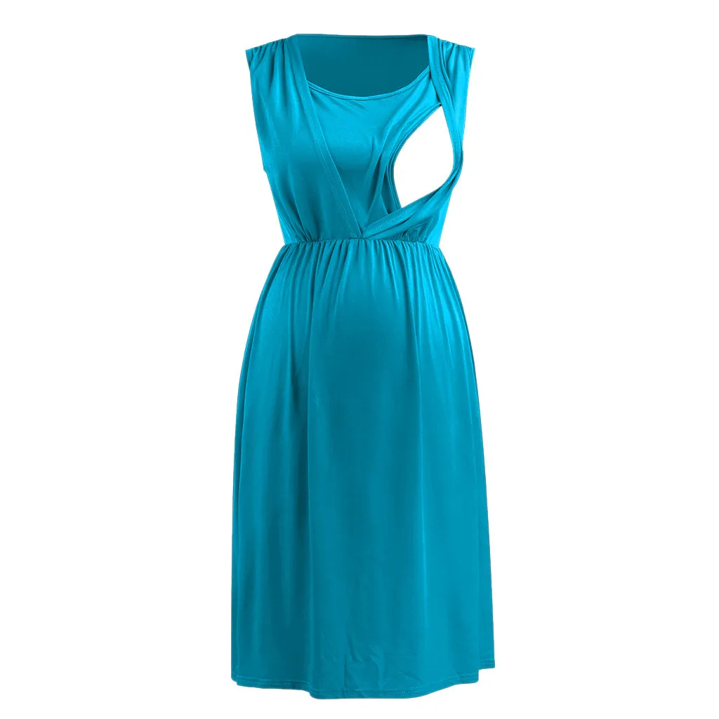 Robes de maternité 2024 col rond robe sans manches à la mode femmes enceintes vêtements allaitement grossesse Q06201_voghion.com