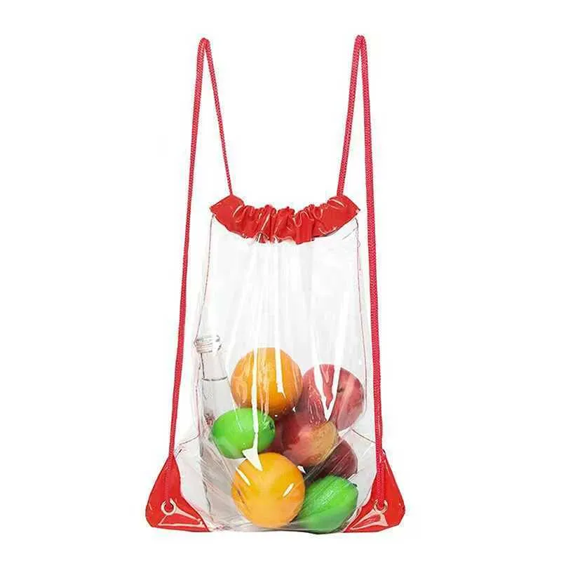 New Transparent Drawstring Backpack Fruit storage Tote Gym Bag Sport Pack Unisex Large Capacity Lightweight Beach_voghion.com
