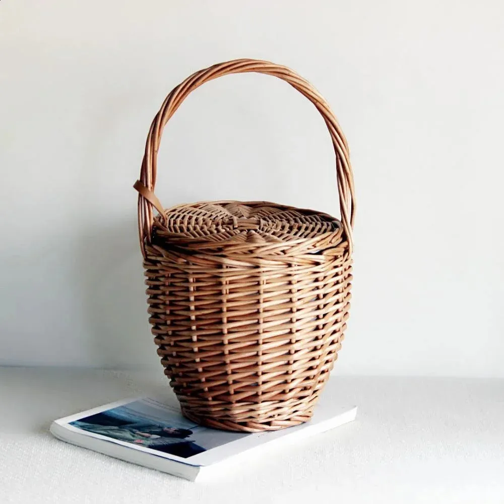 Damen Strand Handtasche Korb Stroh Handbedeckung Mode Sommer Wicker Kleine Retro Rattan Tote Reise Clutch Handarbeit_voghion.com