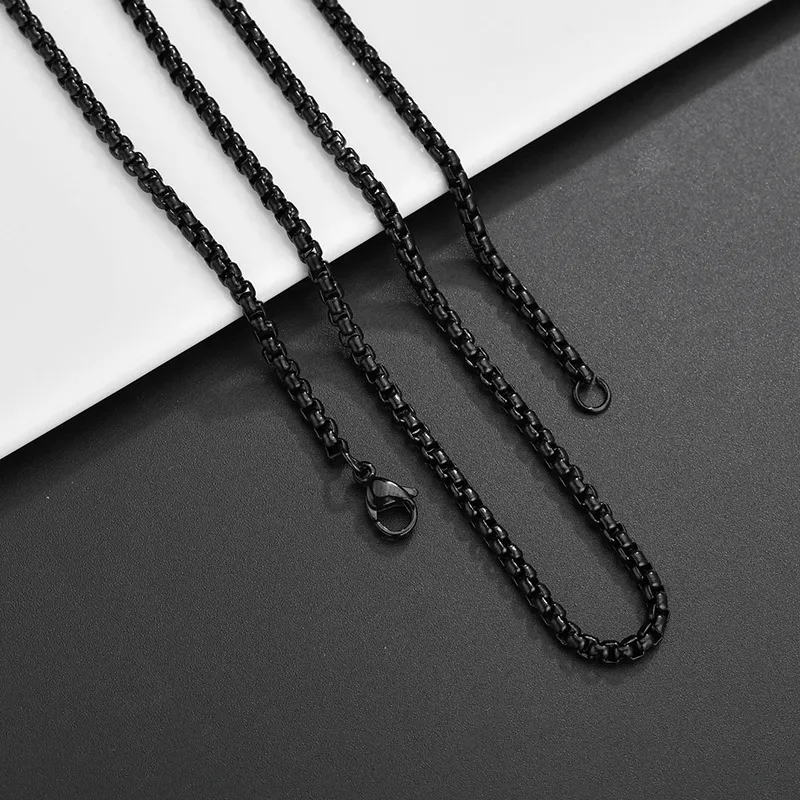 Stainless Steel Round Box Chain Necklace Gold Plated Unisex_voghion.com