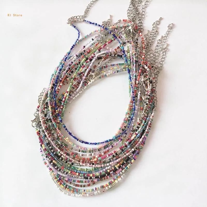Colar de contas coloridas estilo boho joia com corrente_voghion.com