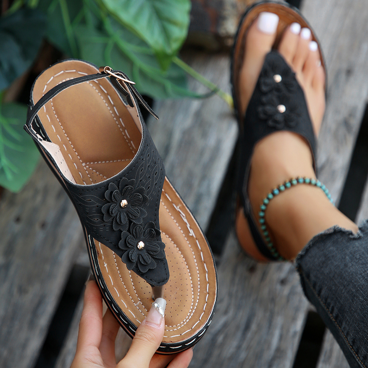 Flat Sandals For Women Herringbone Style Summer Rubber Sole_voghion.com