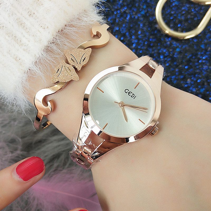 Small compact for women, simple and waterproof steel band quartz watch, Goddess rose gold women's watch_voghion.com