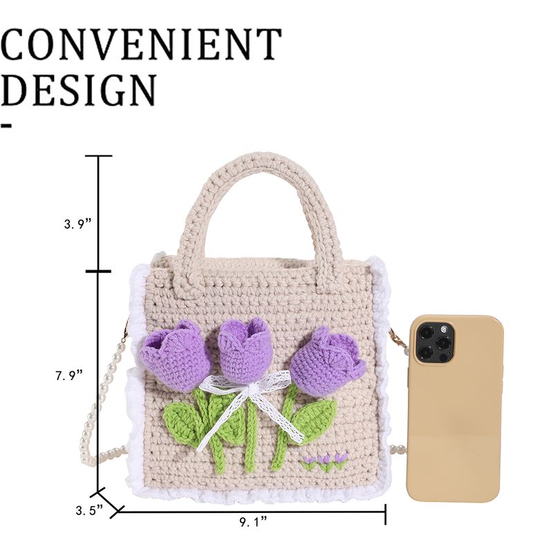 Stricktaschen Da, handgefertigt, gewebte Handtaschen mit Kette, modische, einfarbige, quadratische Häkeltasche für_voghion.com