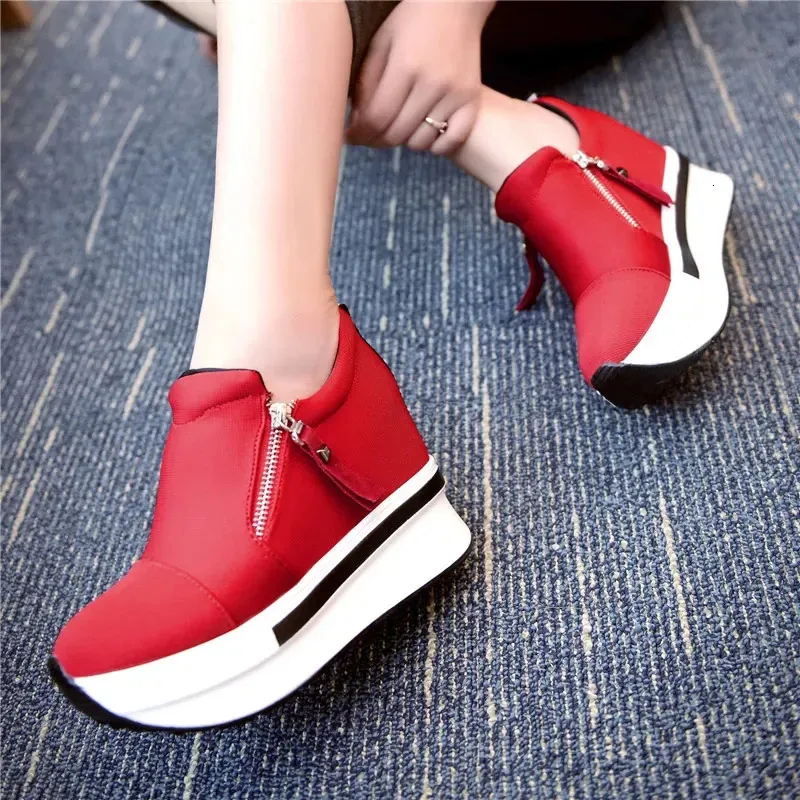 Pantofi sport dama cu platformă, roșii, casual, confortabili, din pânză neagră, cu toc înalt, Tenis Atos Mujer 241122_voghion.com