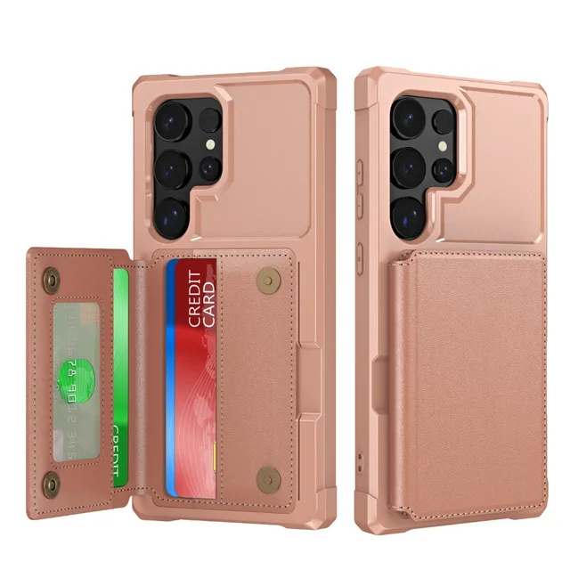 Flip Cards Slot Holder Wallet Phone Case Samsung Galaxy S24 Ultra Plus + Kickstand Triecienizturīgs PU ādas aizmugures vāks_voghion.com