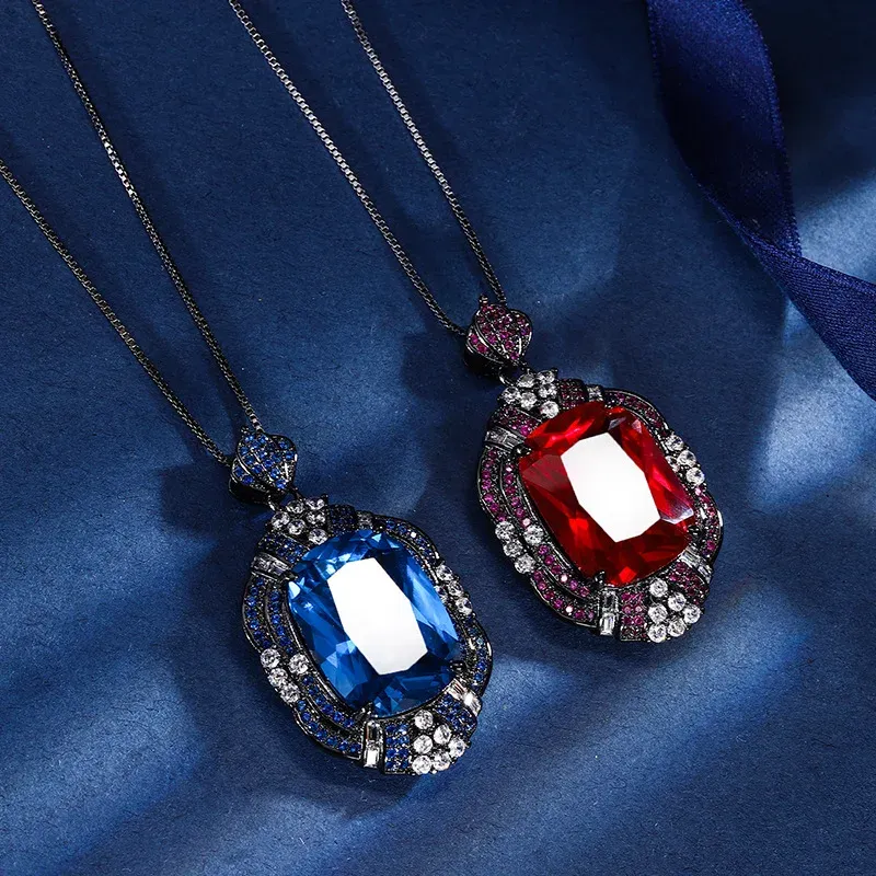 Gemstone Pendant Necklace Rectangular Gold Plated Chain Jewelry_voghion.com
