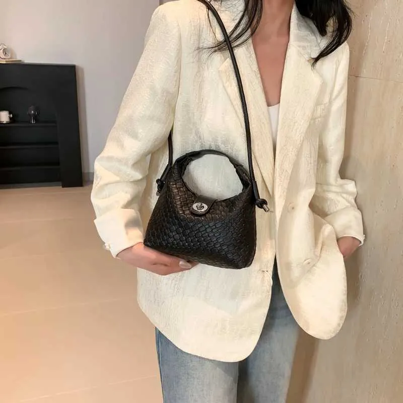 Elegante Geflochtene Pu-leder-eimerhandtasche Als Umhängetasche_voghion.com