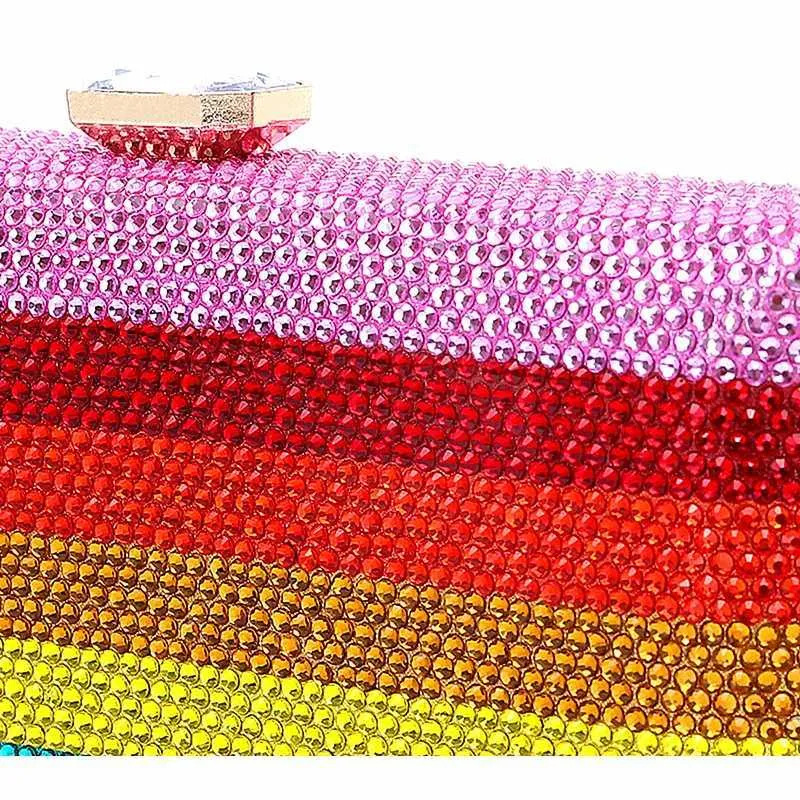Neuestes Design Damen Rhie Handtasche Hochzeitsbankett Geschenk Kristall mehrfarbig gestreift Regenbogen Dia Abendessen Tasche Y241019_voghion.com