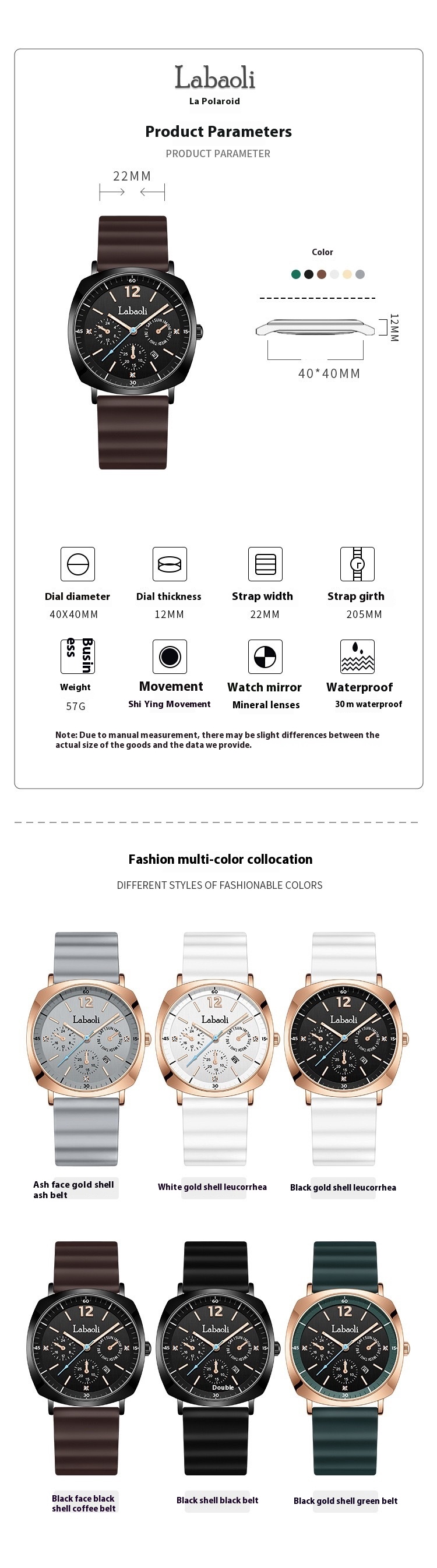 Labaoli Lapoli Casual Women's Three Eye Calendar Waterproof Silicone Tape Quartz Watch_voghion.com