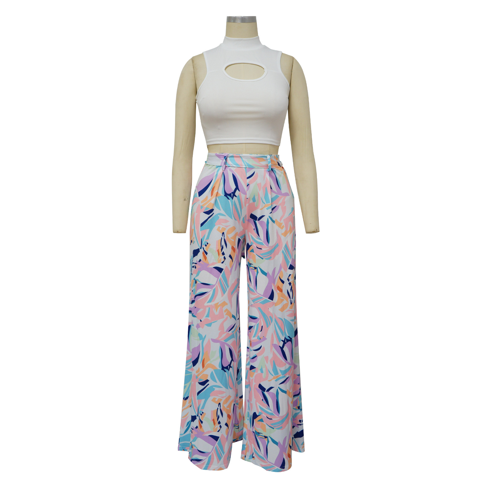 Two-piece Set Women's Sleeveless Round Neck Top Wide-leg Pants Set_voghion.com