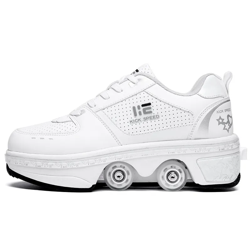 Deform Wheel Dubbele Rij Sneakers 4 Wielen Ademende Skates Schoenen Wandelen Onzichtbare Katrol Deformatie Roller_voghion.com