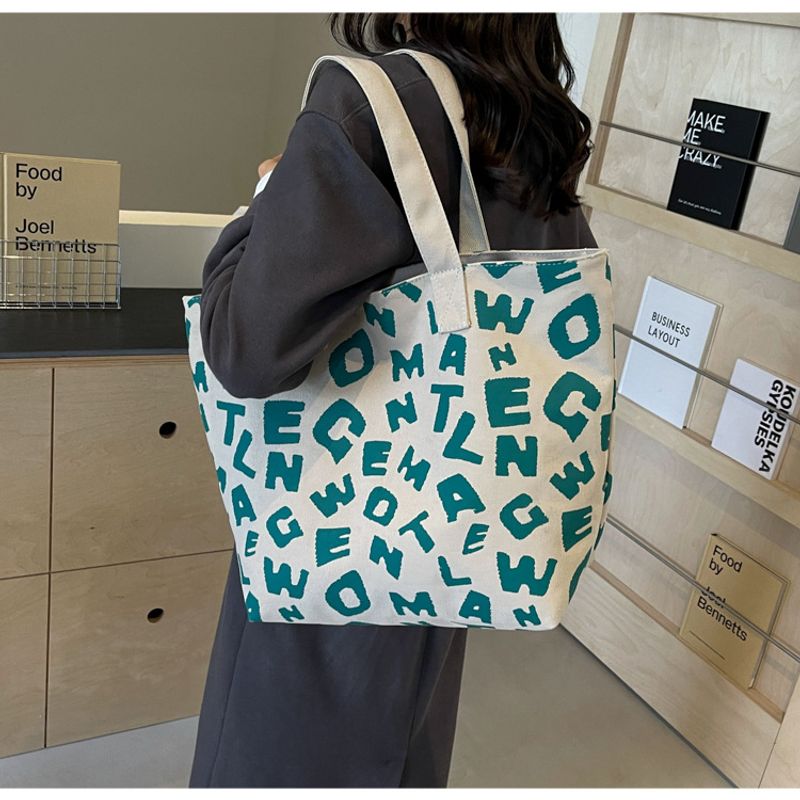 Persönlichkeit bedruckter Buchstabe Mommy Bag 2024 neue Textur Farbkontrast Freizeit Canvas große Kapazität Tote_voghion.com