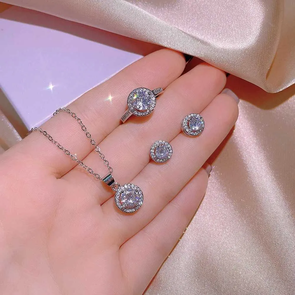 Hochzeitsschmuck-Sets 3-teilig Sterling Silber Herzschliff Zirkon Verlobungsring Ohrringe Anhänger Damen Party Geburtstagsgeschenk_voghion.com