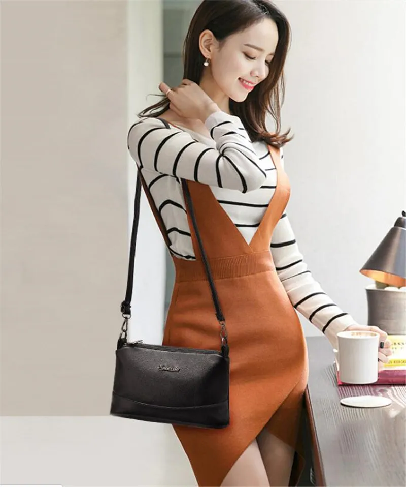 Borsa a tracolla da donna in morbida pelle PU con doppia tasca Yogodlns, con due tracolle, nera_voghion.com