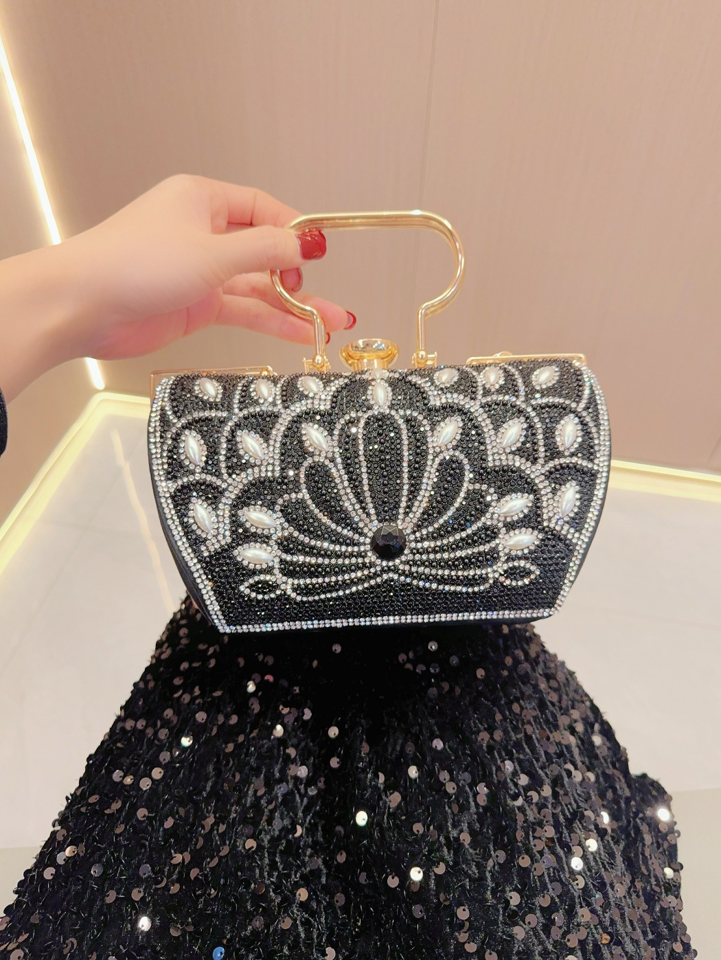 Nouveau sac à main de mariage d'équipe de barre avec le sac de Banquet de bandoulière incrusté de diamant_voghion.com