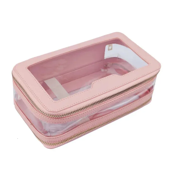 Borsa per cosmetici a doppio strato, in pelle TPU trasparente, semplice, portatile, impermeabile, da viaggio 241128_voghion.com
