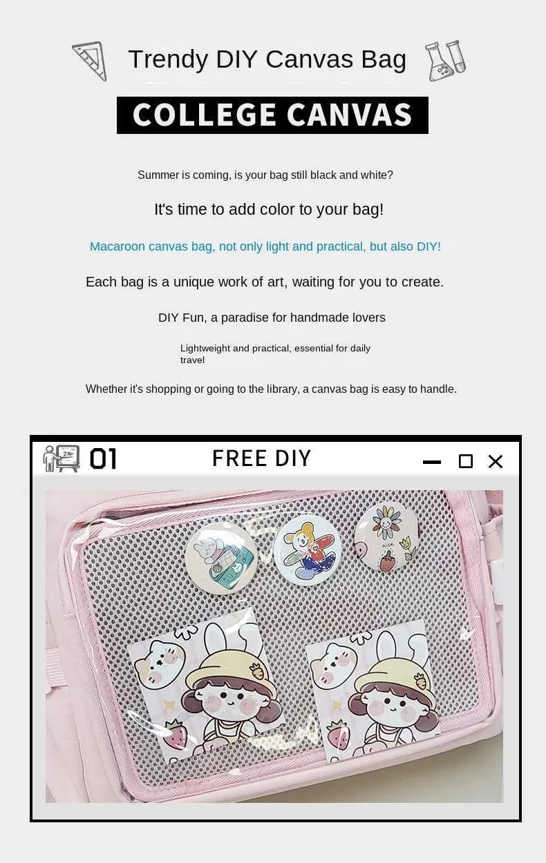 Stile preppy Candy Color Carino Spalla Anime Expo Trasparente Badge Display Messenger Bag Donne Bambola Itabag Crossbody_voghion.com