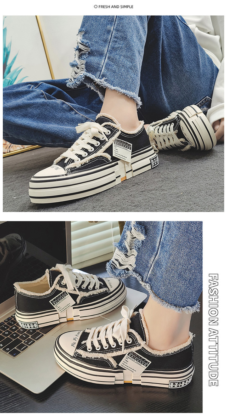 New Celebrity Same Style Beggar Vulcanized Thick Sole Increase Low Top Couple Canvas Trendy Shoes for Men and_voghion.com