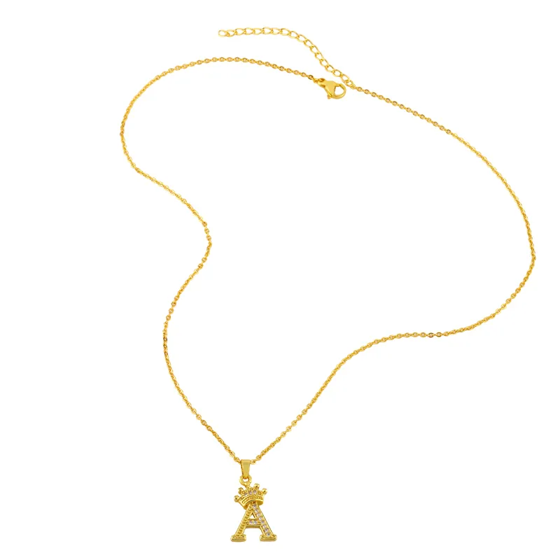 Anhänger Halsketten Mode Einfache Zirkon Krone 26 Englische Buchstaben Trendy Damen Halskette Für Mädchen Valentinstag Geschenk_voghion.com