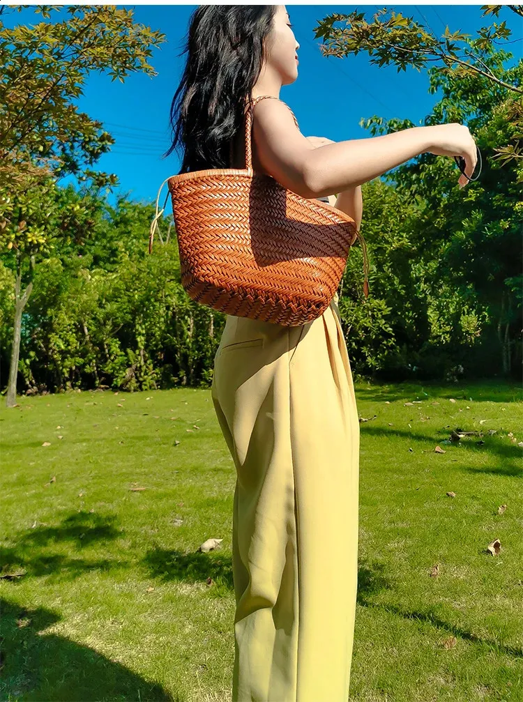 Geflochtene Ledertasche Damen Handtasche Aus Echtem Rindsleder_voghion.com