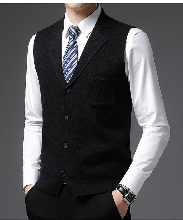 Level 4 Super Anti-pilling Top Grade Pleuche New Autum Lapel Fashion Brand Knit Cardigan Casual Korean Sweater Vest_voghion.com