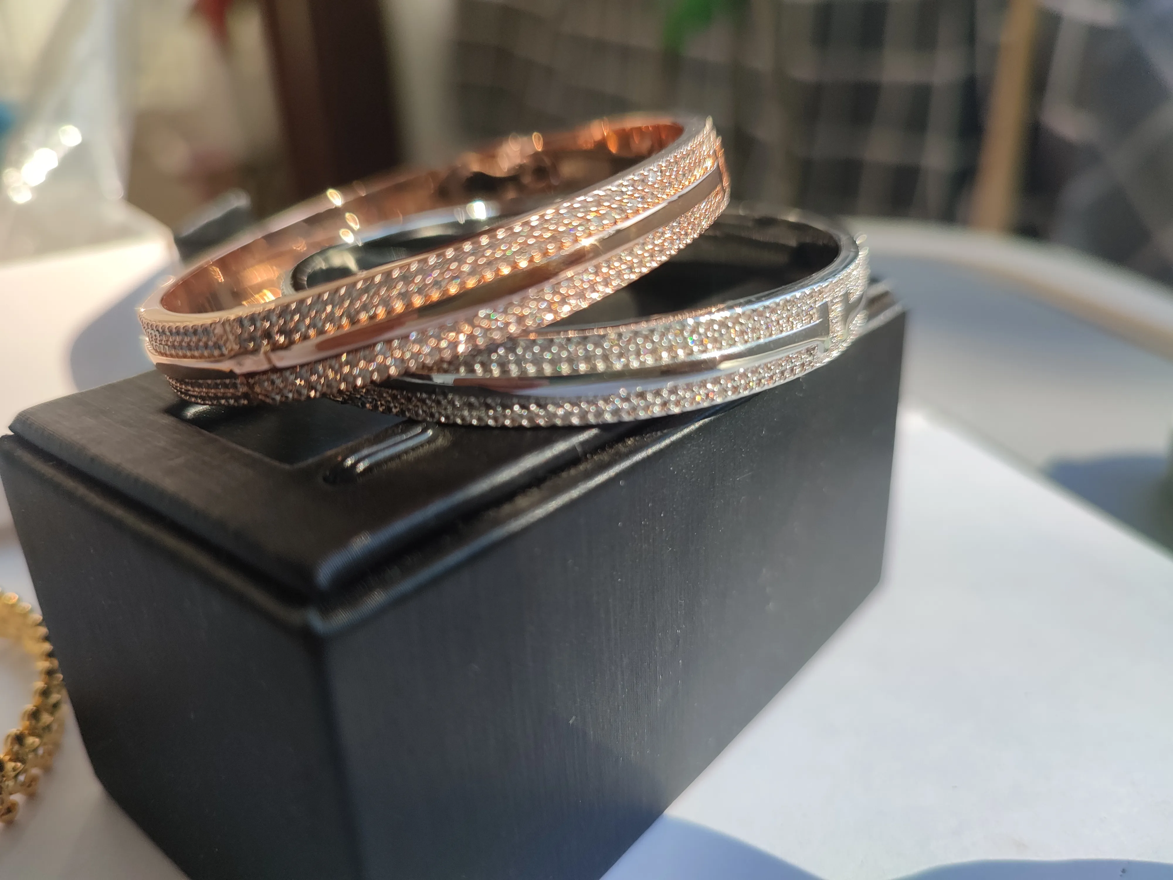 Cubic Zirconia Geometric Bangle Tennis Bracelet For Couples_voghion.com