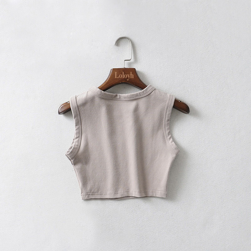 2024 Summer New Women's Top Cycling Cotton Solid Color Wide Edge Short Exposed Navel Vest_voghion.com