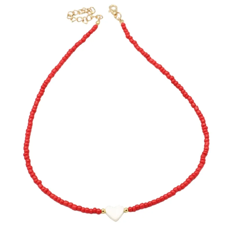Correntes Verão Natural Coração Concha-Colar Contas Corrente Gargantilhas Colar Para Mulheres Feito À Mão Jóias Declaração_voghion.com