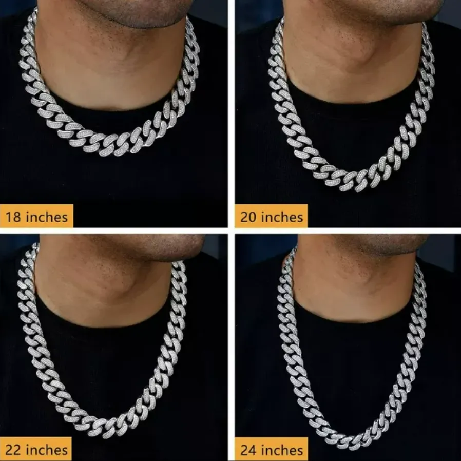 Mossanite 8mm 10mm 12mm dropshipping placcato oro argento hip hop ghiacciato moissanite catena a maglie cubane gioielli DMQG_voghion.com