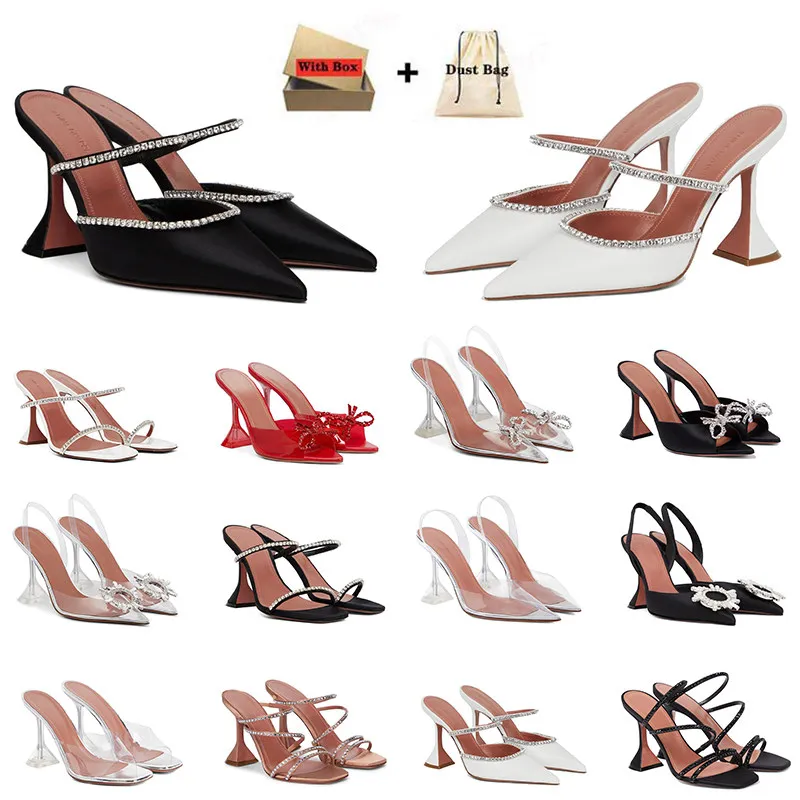 Amina Muaddi Abendsandalen Satin Spitz Slingbacks Bowtie Pumps Kristall-Suower High Heel Schuh 9cm Damen Designer_voghion.com