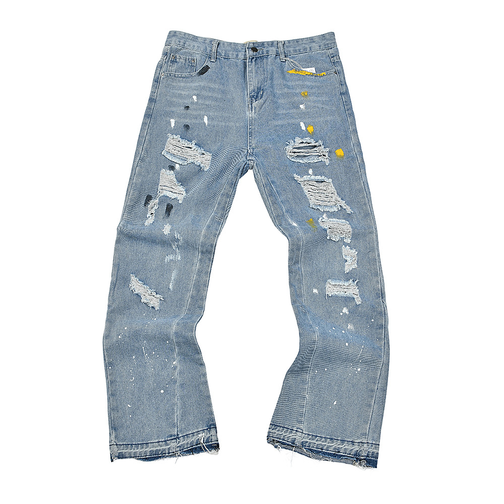 ​​Vintage Washed Distressed Splatter Paint Hip-Hop Straight Leg Jeans For Men & Women – Cotton Denim With Artistic Design​​