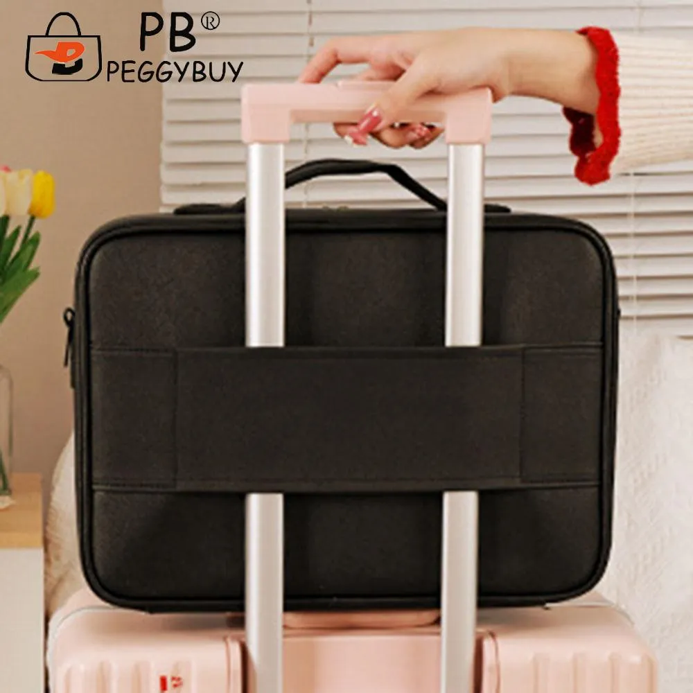 Make Up Pouch With Mirror Travel Makeup Bags Portable Large Capacity Fashi Simple PU Leather Casual For Weekend_voghion.com